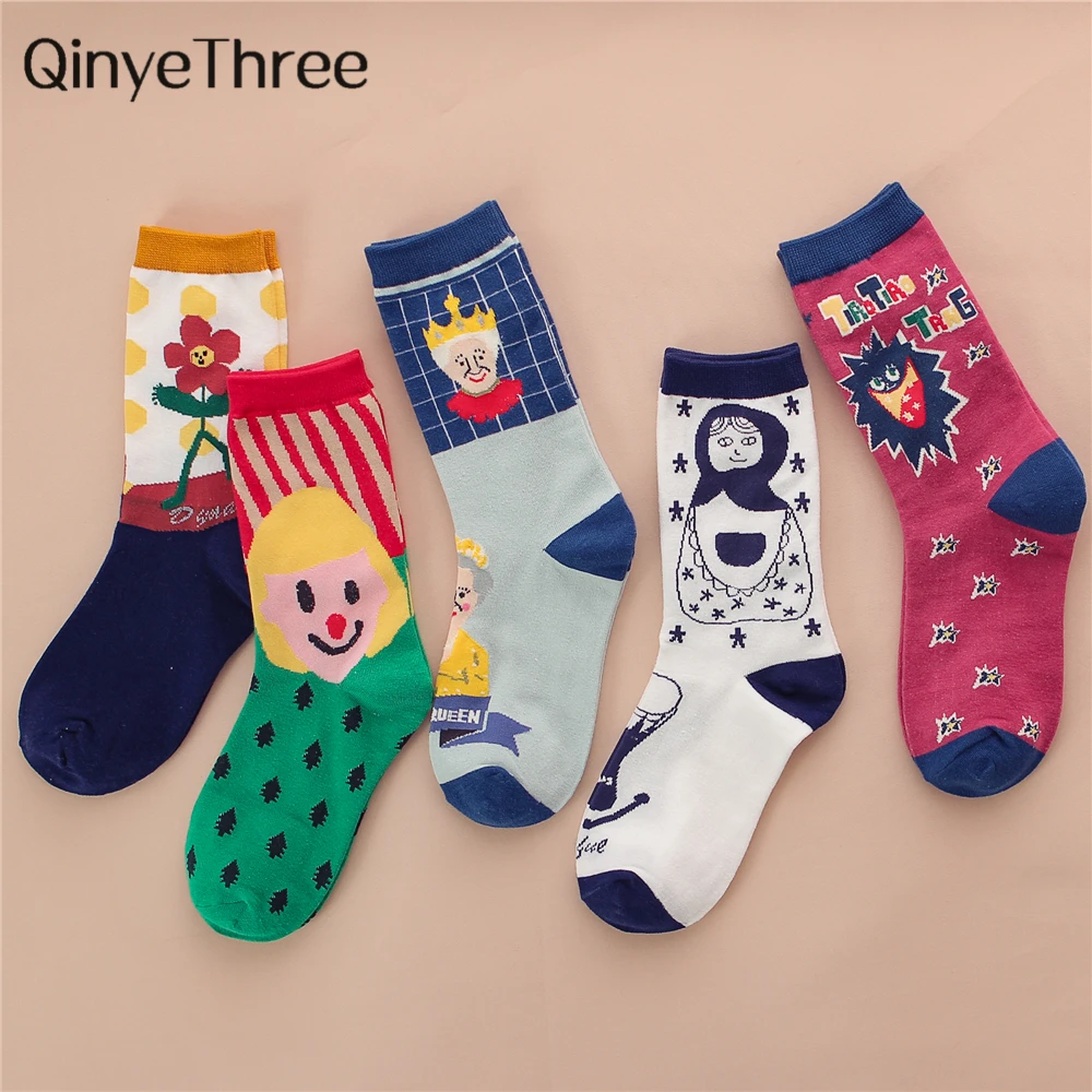 Милые забавные носки для девочек с героями мультфильмов веселыми цветами