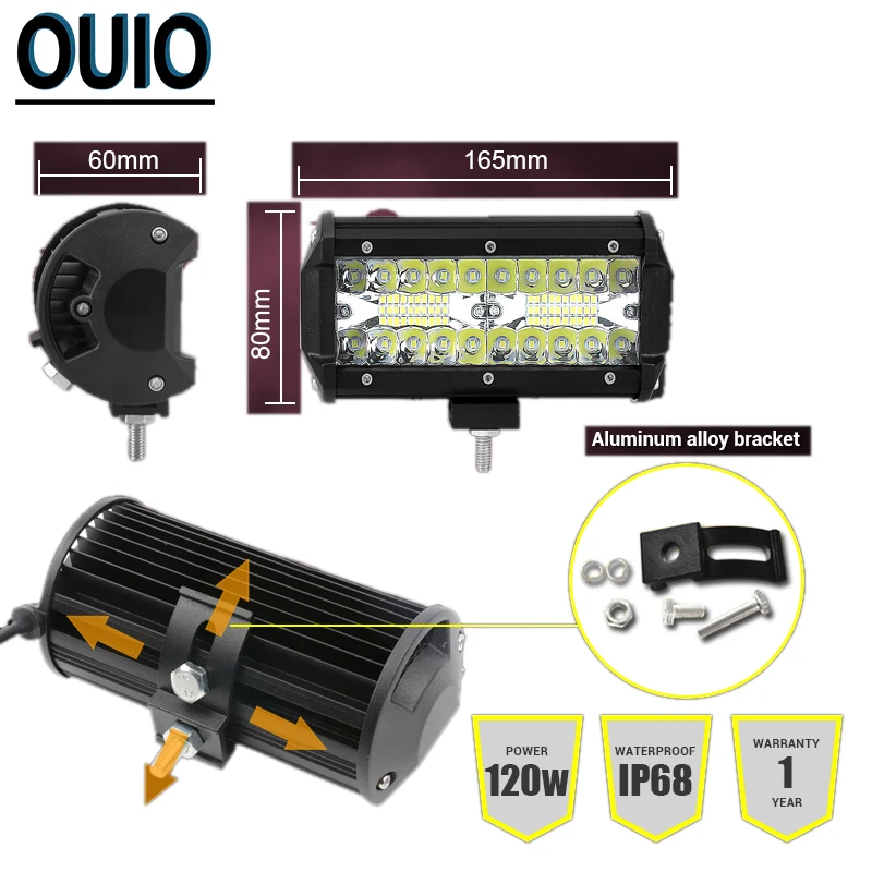 Светодиодный светильник бар 7 дюймов 120 Вт для автомобиля Трактор Лодка