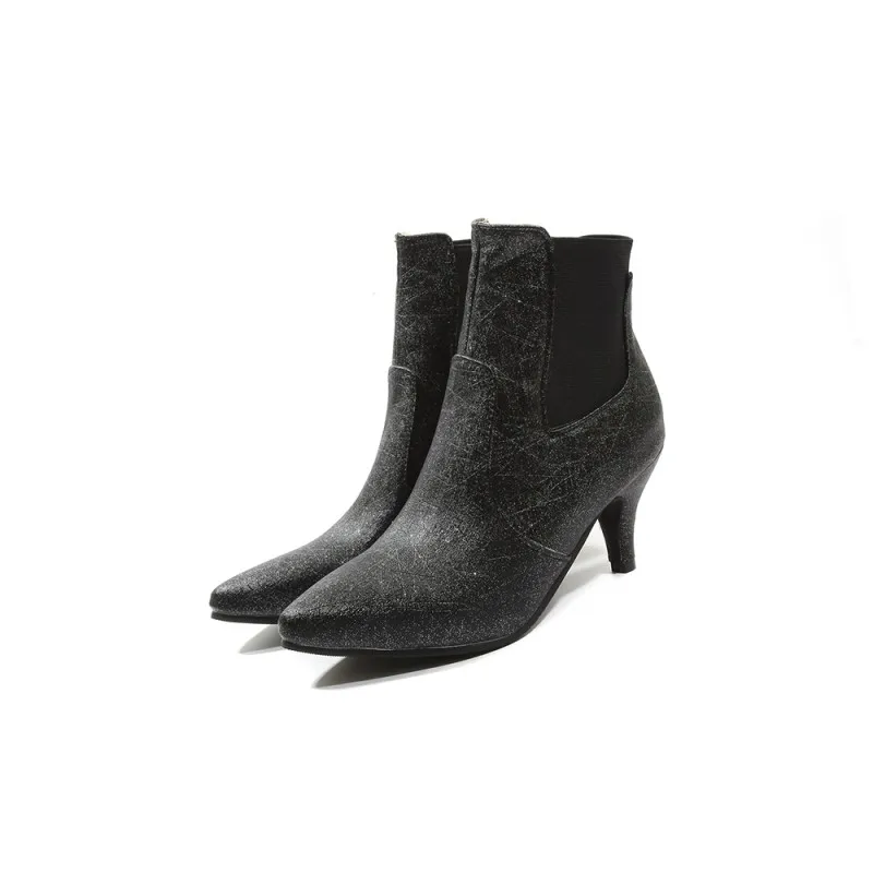 Большие размеры женские полусапожки однотонные модные ботинки на высоком