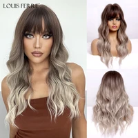 louis ferre long water wave synthetic hair wigs dailyparty ombre brown blonde wigs with bangs for women heat resistant fiber