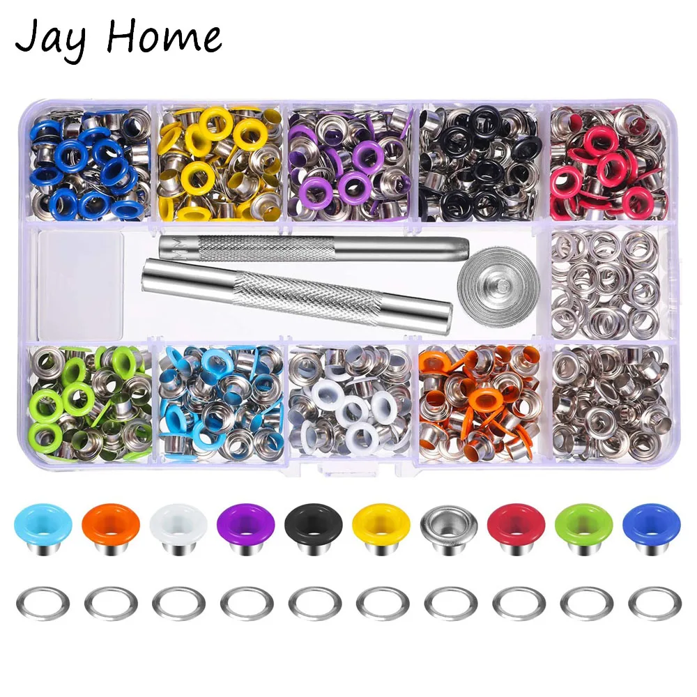 500PCS Grommets Kit Metal Eyelets Grommet Set with Installation Tools with Storage Box for Bags Shoes Clothes DIY Craft