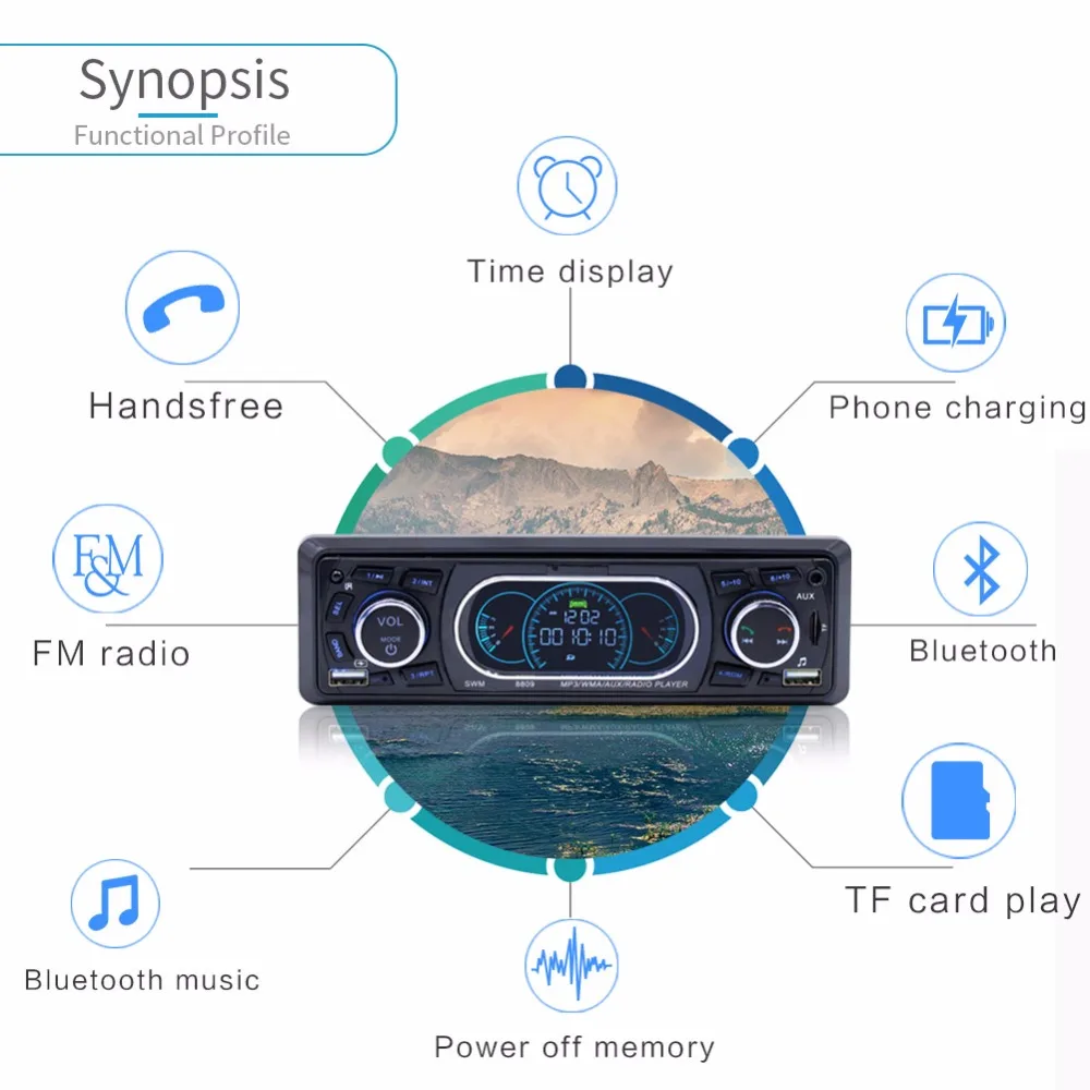 NoEnName_Null SWM 8809 стерео аудио пульт дистанционного управления mp3-плеер 1 Din AUX/TF/USB FM Bluetooth автомобильный Радио автомобильный mp3-плеер