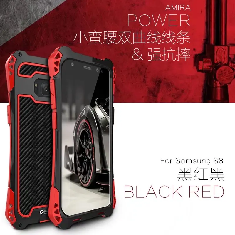 Black Red Black R-JUST чехол для samsung 10 Plus S9 S8 S7 Edge чехол панцири King алюминиевый карбоновый противоударный чехол для Galaxy Note 8 9 10Coque - Цвет: Black Red Black
