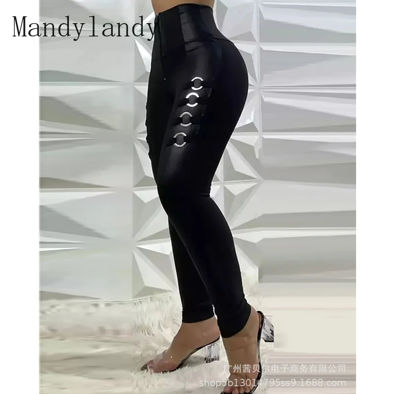 

Mandylandy Women's Elegant Skinny Pants Lady Sexy New Fashion High Waist Slim Fit Leggings Bodycon Long Trousers