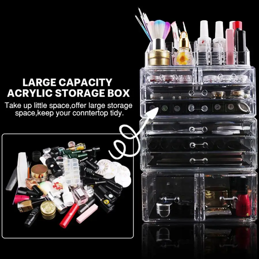 Прозрачный акриловый ящик для хранения инструментов ногтей комбинированный