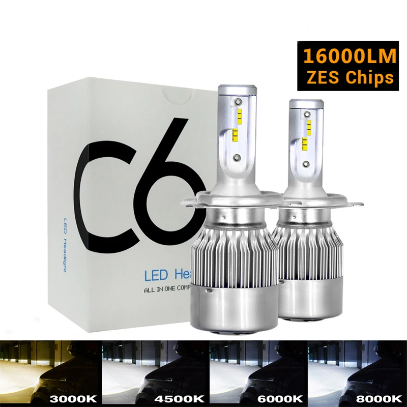 Светодиодные лампы ZTZPIE для автомобильных фар 6000K 4500K 3000K 8000K 16000LM C6 Plus светодиодный