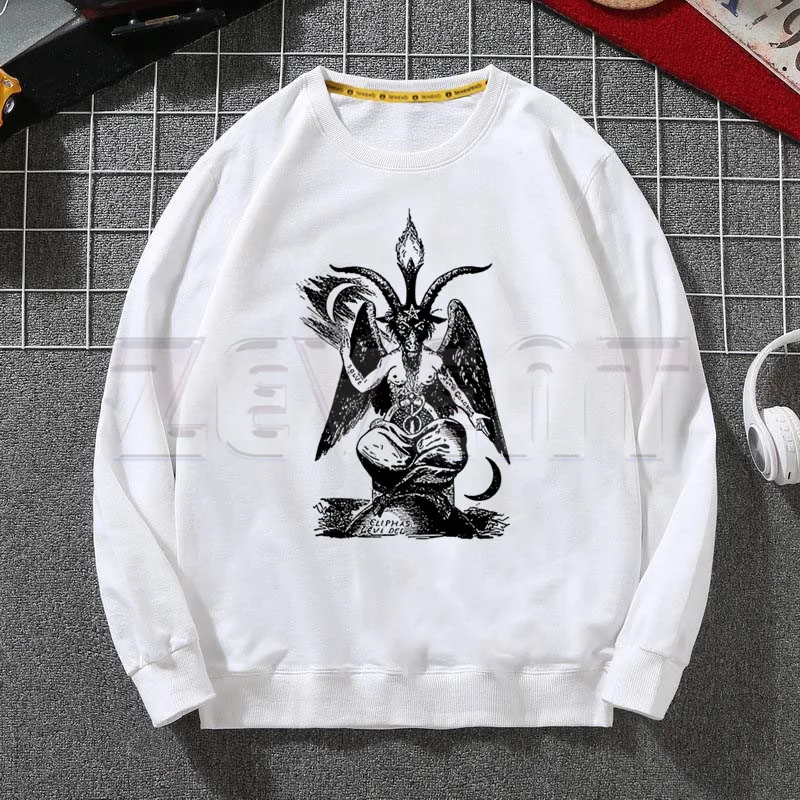 Evil Satanism Grim Reaper Baphomet Hoodie Casual Sreetwear Men Lucifer Demon Death Scary Tops Harajuku Long Sleeve Sweatshirt | Мужская