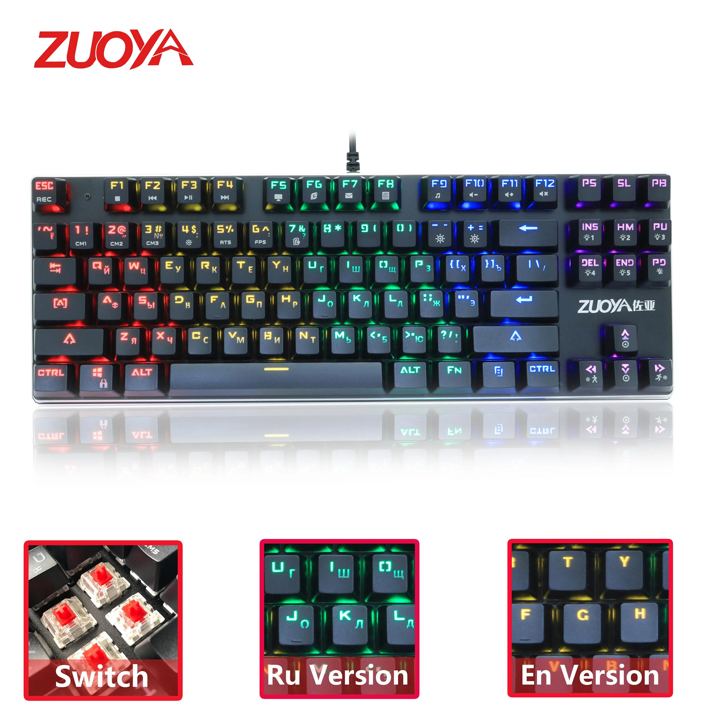

Mechanical Keyboard LED Backlit Blue/Red/black Switch wired USB Anti-ghosting Gaming Keyboard Ru/En for PC Pro gamer