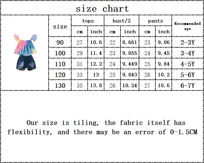

kids baby girls summer clothes sets 2pcs 2-7Y rainbow fly sleeve tops T-shits+denim shorts children fashion clothing 2-7Y