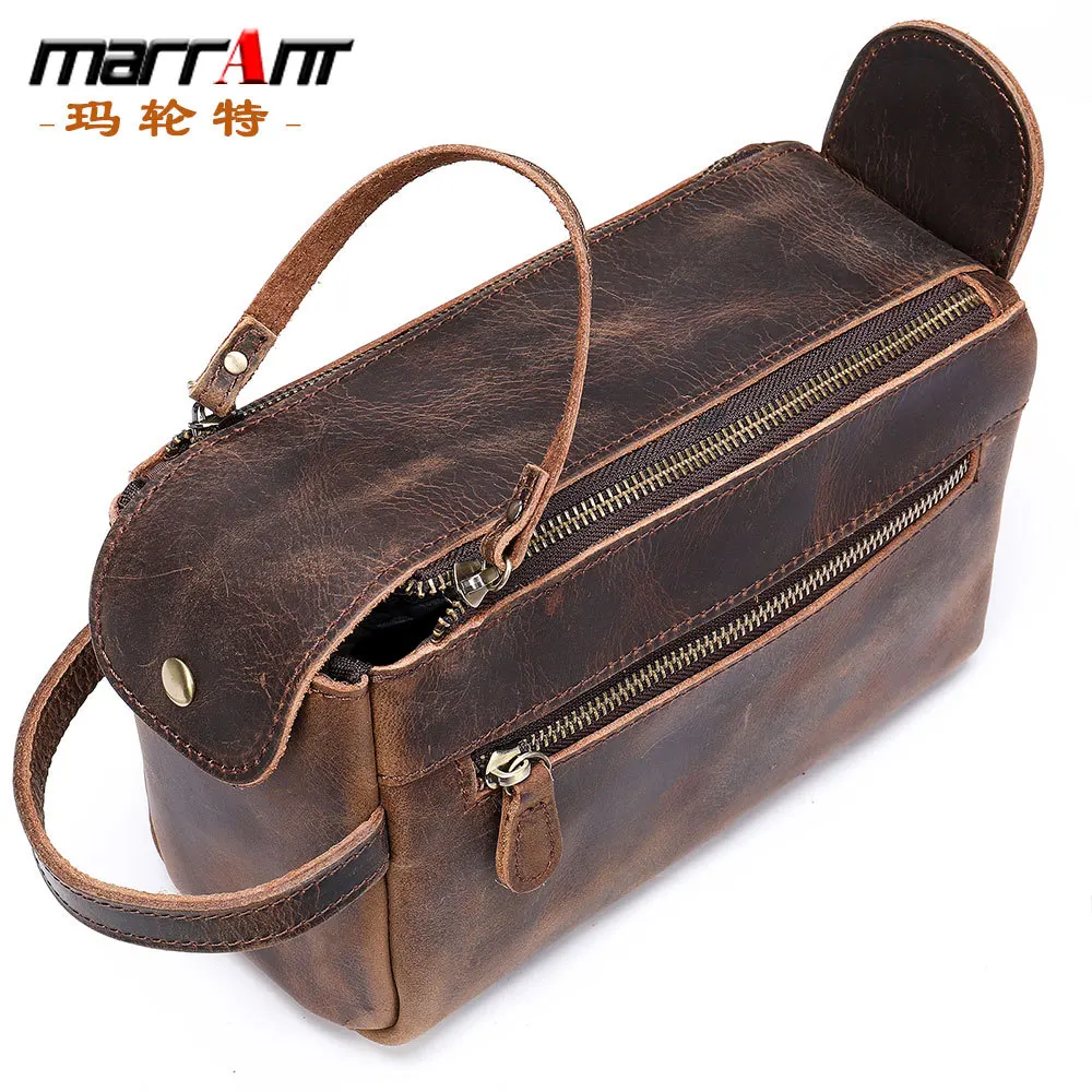 

Кожаный Клатч Crazy Horse в стиле ретро, мужская сумка для туалетных принадлежностей из натуральной кожи, деловой дорожный клатч, сумка для хране...