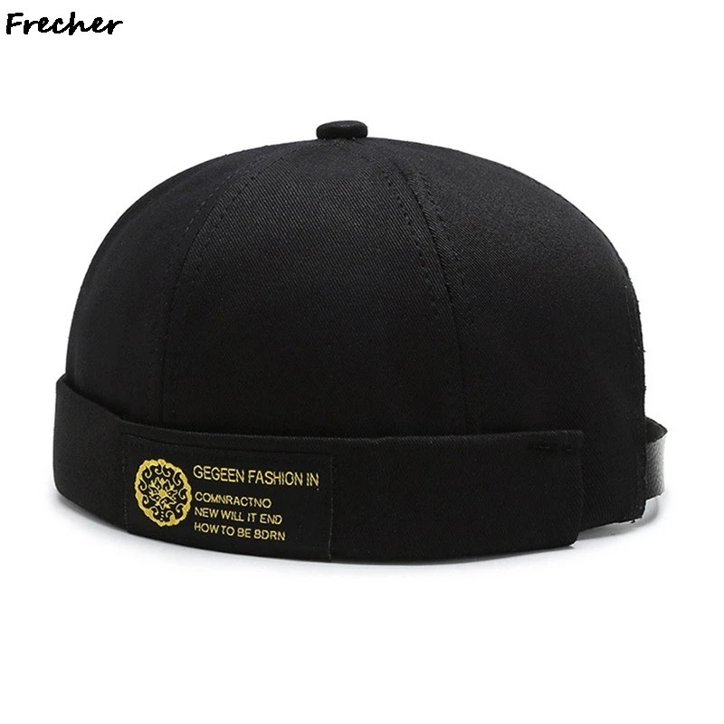 

Men Women Skullcap Sailor Cap Brimless Vintage Docker Streetwear Adjustable Cotton Short Denim Rolled Cuff Beanies Cap Hats