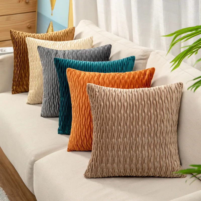

Solid-Color Velvet Pleated Pillow Cover Sofa Bedside Pillow Office Backrest Cushion Waist Cushion 45*45cm