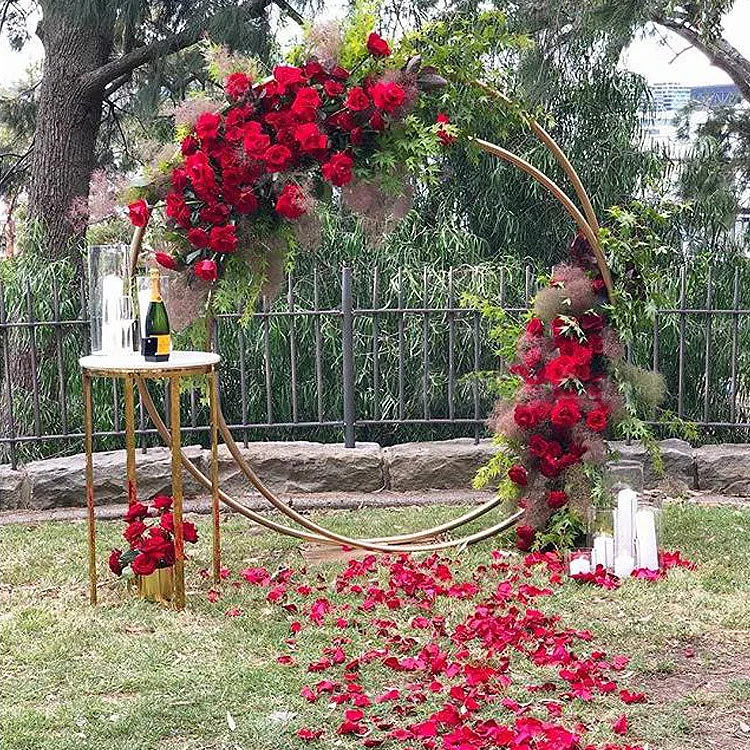 Wedding props wrought iron concentric round arches wedding decor double ring arch flower T platform stage backdrop layout 2pcs