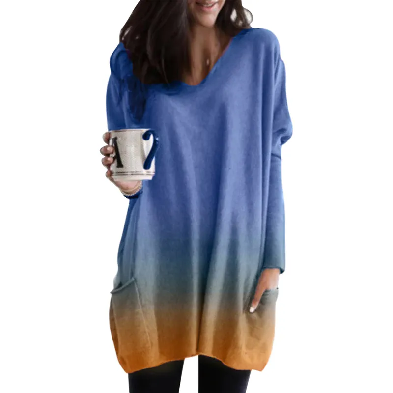 Фото New Fashion Gradient Color T Shirt Women Loose V-Neck Tee Lady Clothes Long Sleeve Harajuku T-Shirts Tops Vetement Femme Женская New Fashion Gradient Color T Shirt Women Loose V-Neck Tee Lady Clothes Long Sleeve Harajuku T-Shirts Tops Vetement Femme Женская