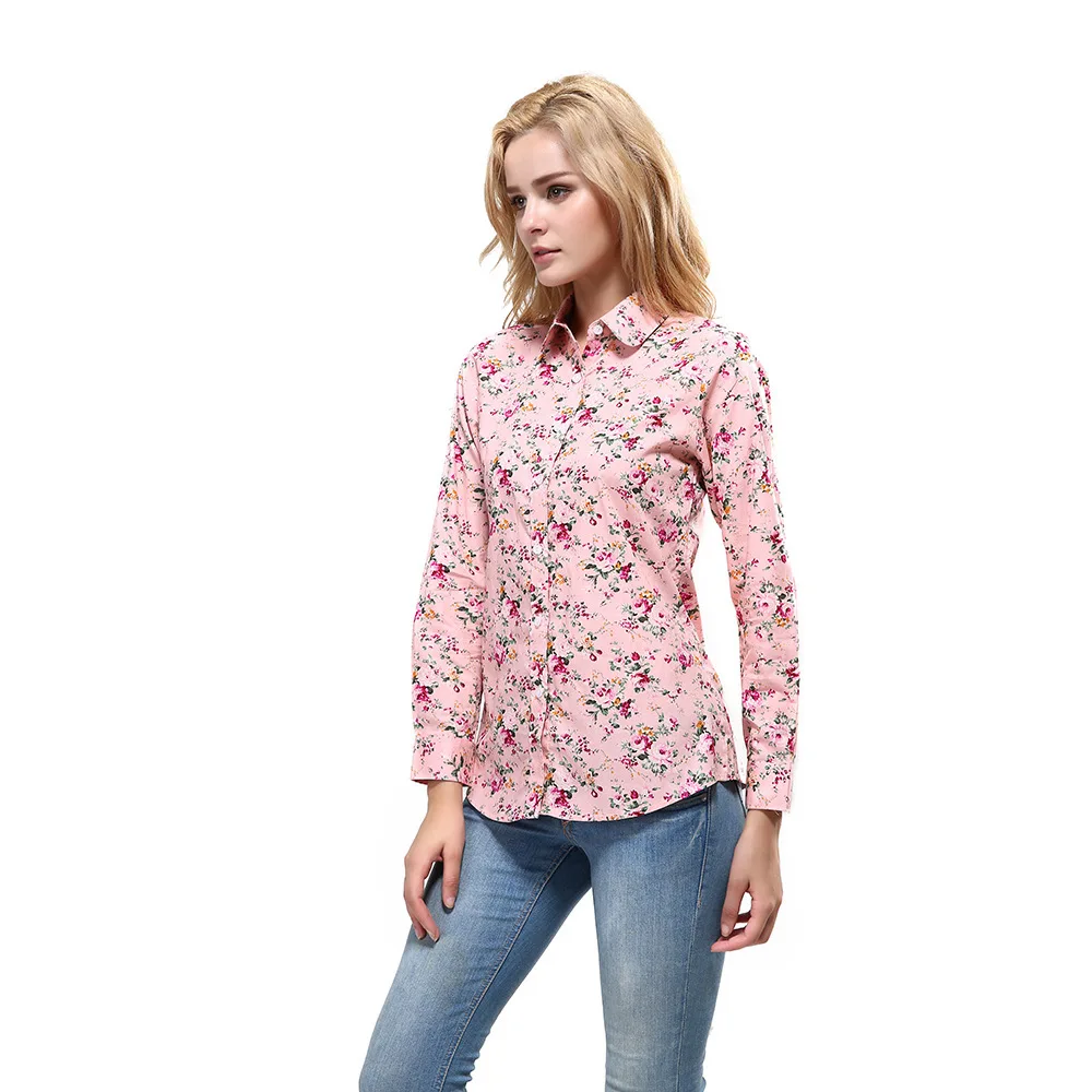 

Spring New Women Vintage Loose Letter Floral Shirt Long Sleeve Button Up Chiffon Blouse Turn-Down Collar Autumn Casual Tops