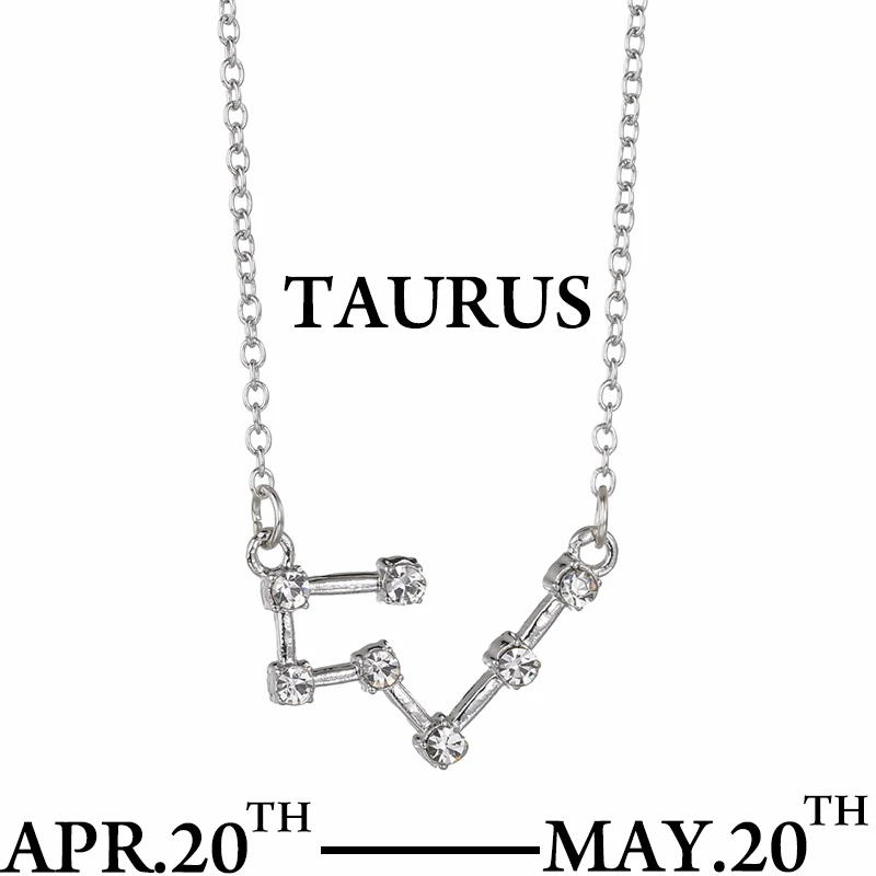 Taurus Серебряное ожерелье со знаком зодиака и звездой 12 Созвездие с подвеской, стразы, ожерелье-чокер, подарок на Рождество, день рождения - Окраска металла: Taurus