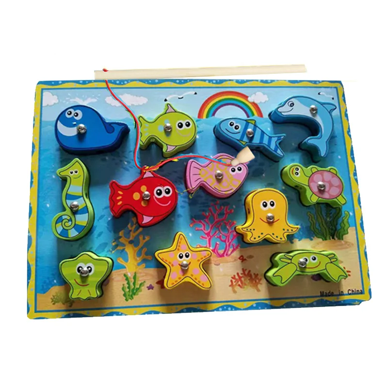 Деревянная рыболовная игра магнитные рыболовные пазлы морские животные детская