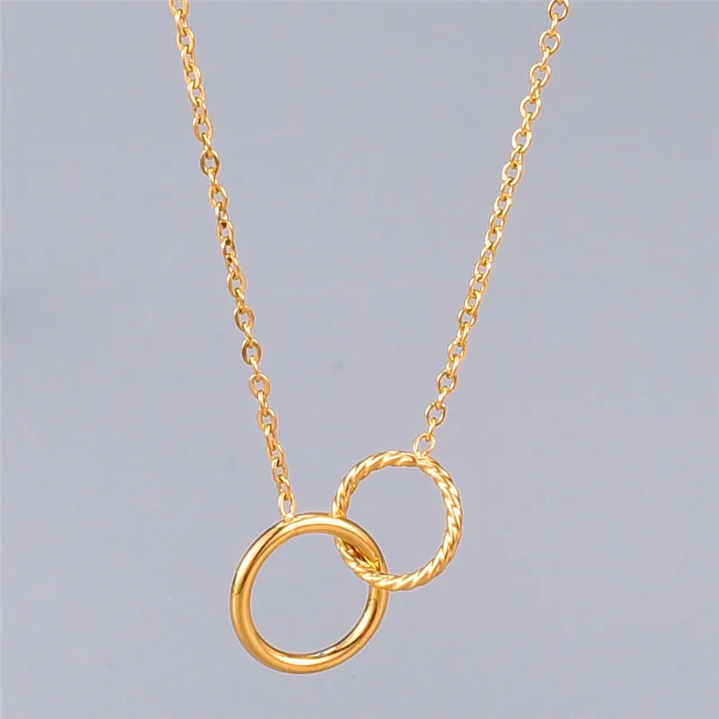 

Gold Color Stainless Steel Double Circles Pendants Necklaces For Woman Jewelry 2021, Minimalist Necklace Neck Chains Accessories
