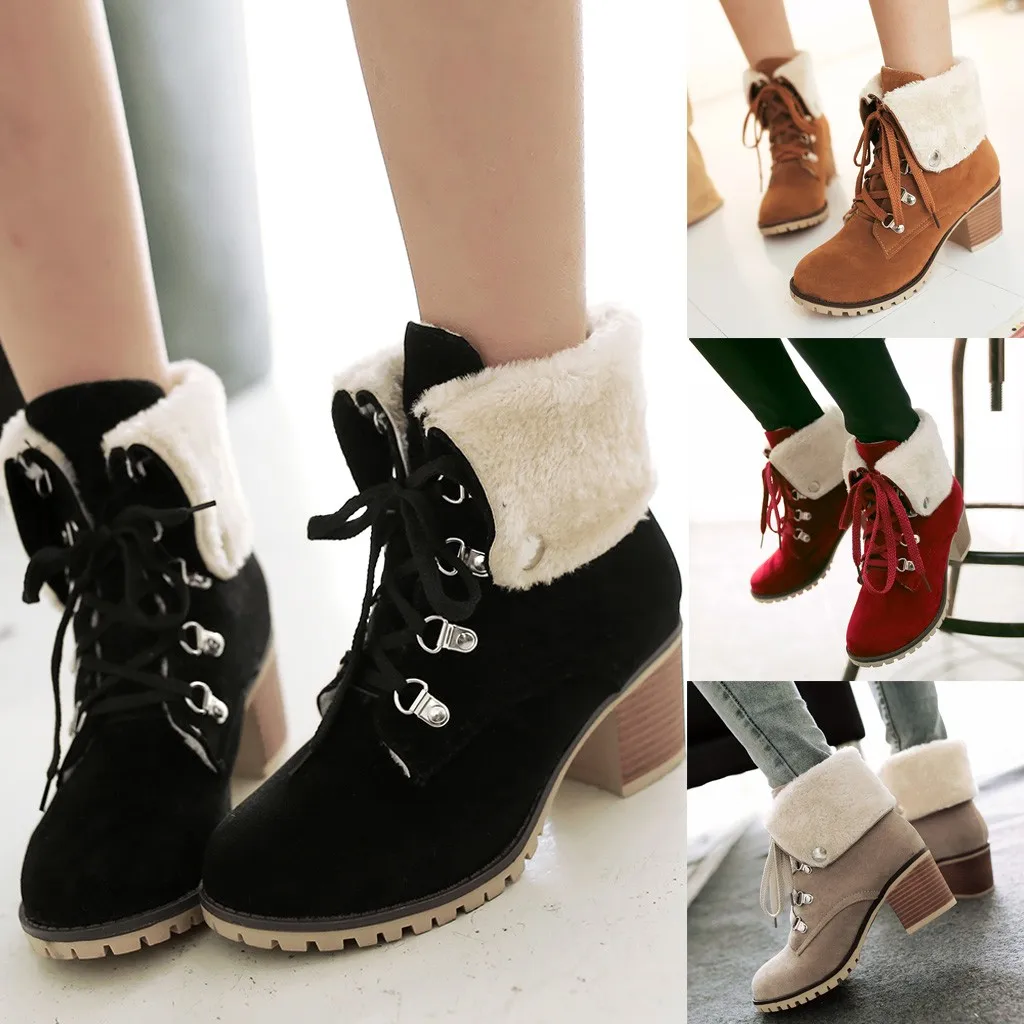 Женские замшевые ботинки с круглым носком Однотонные теплые зимние на