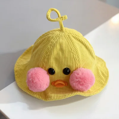 yellow SLKMSWMDJ, детская Рыбацкая шляпа, теплая Вельветовая Плавательная шапочка, осенне-зимняя шляпа для мальчиков и девочек, милая детская шапка с рисунком, 6 цветов - Цвет: yellow