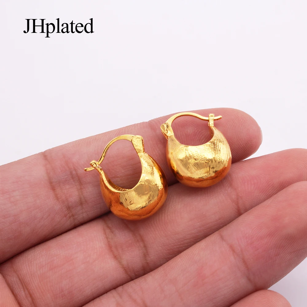 

African Fashion 24K Gold Plated Earings Luxury bridal big chunky Hoops Pircing Unusual Jewelry earrings for women round Ear ring