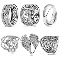 authentic 925 sterling silver ring openwork shimmering lace majestic feathers fascination ring for women gift pandora jewelry