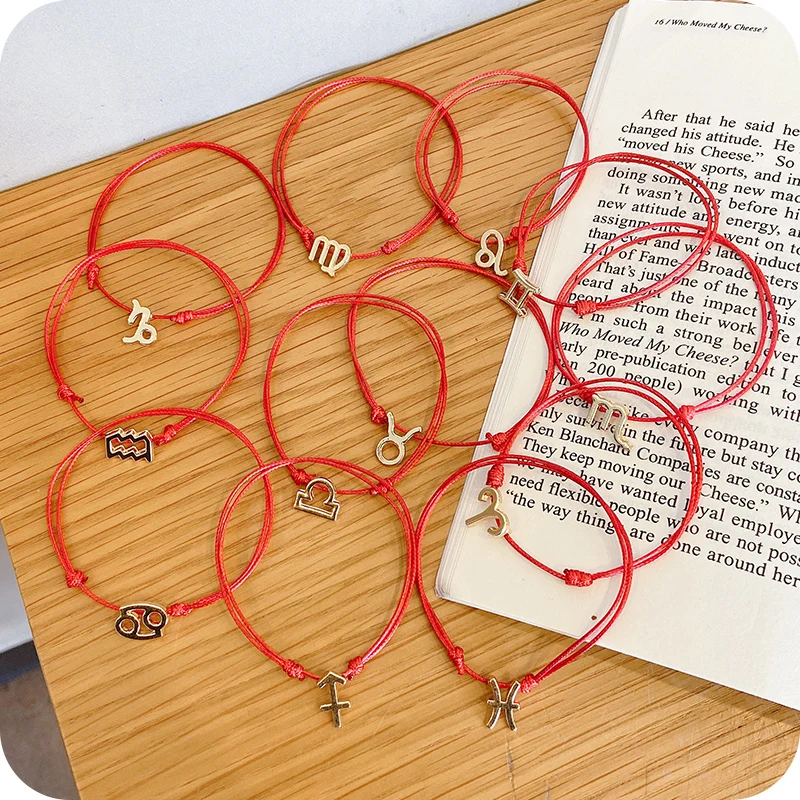 

Браслеты Golden Twelve Constellations, браслеты из красной веревки с особым дизайном, простые Парные браслеты для переноски, студенческие браслеты для п...