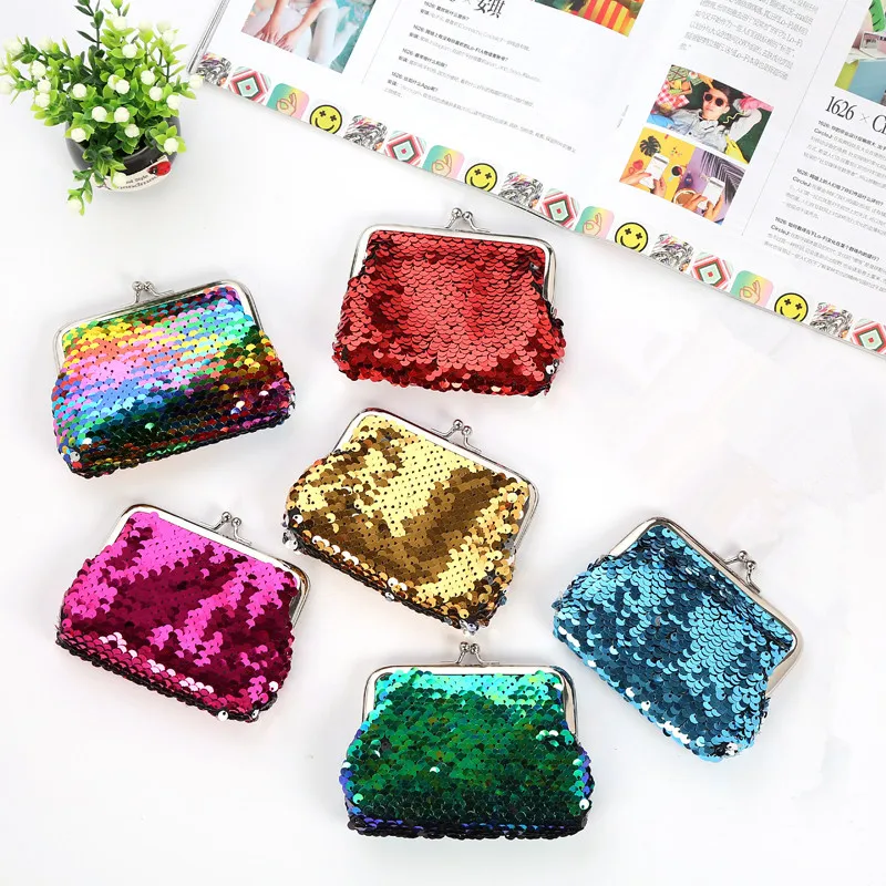 

3 inch new fashion sequin bag portable clip coin purse clutch bag mini earphone coin data cable storage bag sequin