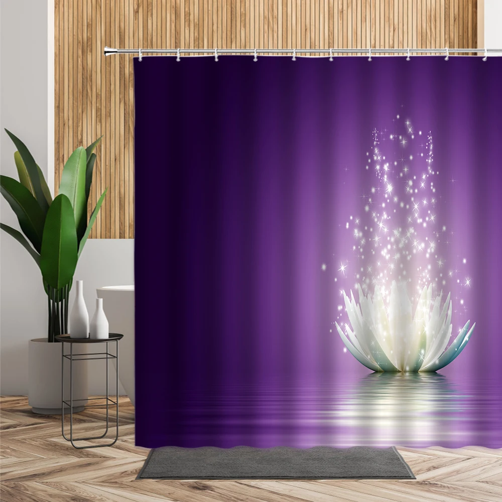 Zen Lotus Dusche Vorhang Lila Traum Farbe Blumen Hintergrund Badezimmer Dekoration Polyester Wasserdicht Bad Vorhänge Mit Haken