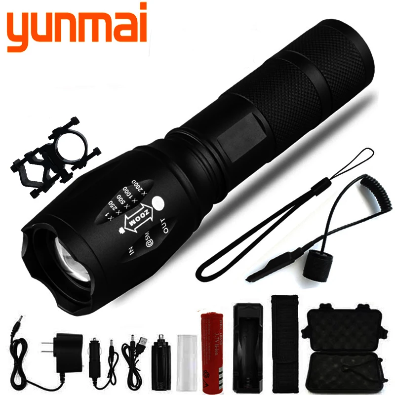 

Waterproof Torch T6/L2/V6 zoomable 5 Modes tactiacl flashlight for hunting use 18650 battery Led Flashlight Ultra Bright yunmai