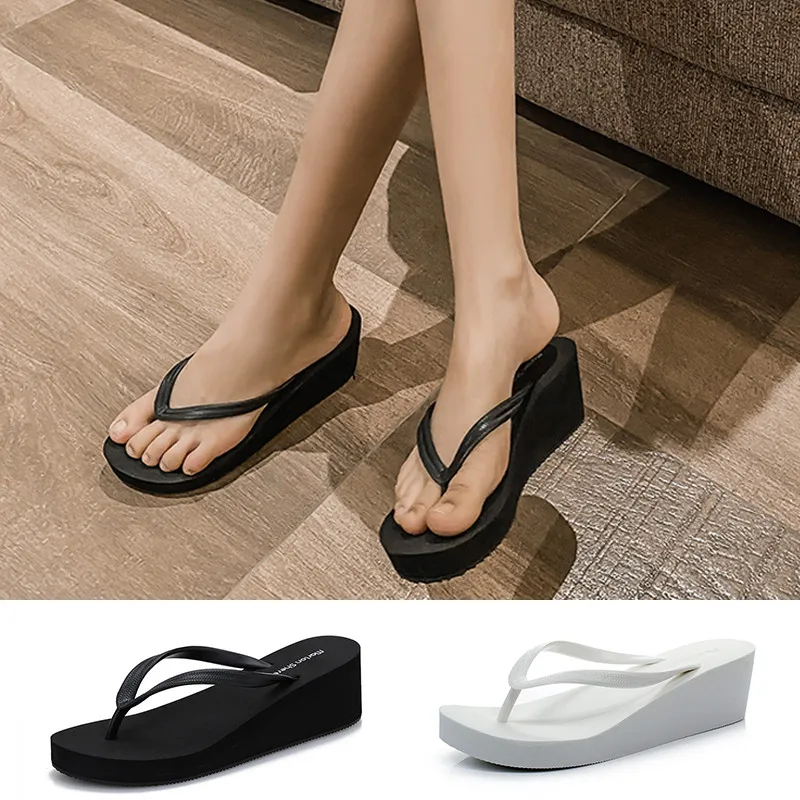 

Fashion Women Summer Wedges Slippers Thick Sole Woman Flip Flops Solid Height Increase Shoes Non Slip Ladies Outdoor Beach Shoes