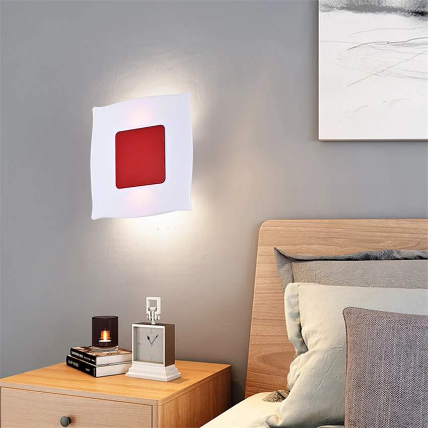 

Nordic Square Red White Wall Lamps Bedroom Living Room Hall Modern Designer Aisle Wall Light Bathroom Mirror Headlights Fixtures