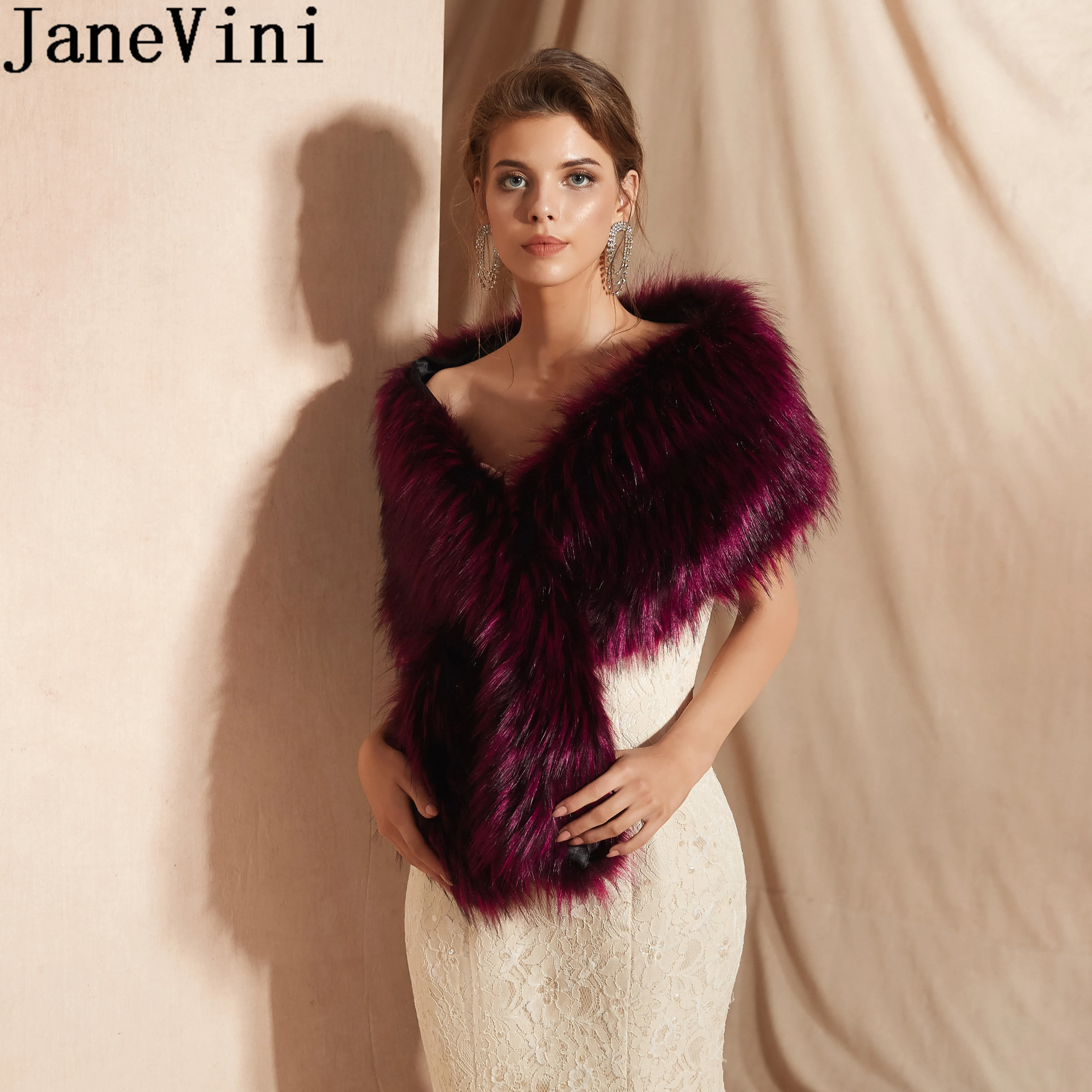 Женская накидка-болеро JaneVini винно-красная накидка из искусственного меха