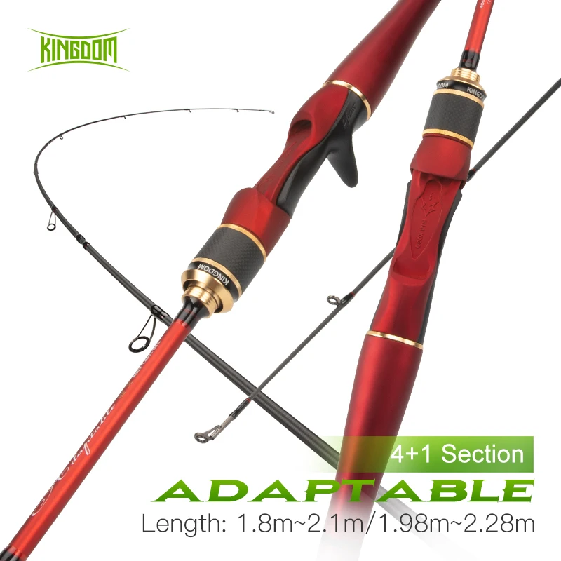 Kingdom Adaptable Fishing Rods 4+1 Section 1.8m/2.1m 1.98m/2.28m L/ML/M Power Spinning & Casting Travel Fishing Portable Rod