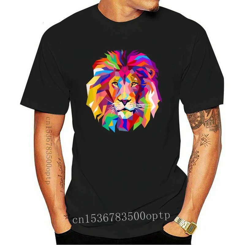 

New Black Elegant, Cool Lion Head Design T-Shirt With Bright Colorful 100% Cotton Style Round Tee Shirt