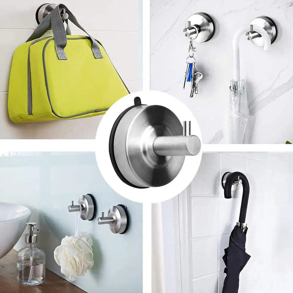 

2pcs Vacuum Suction Cup Sucker Stainless Steel Shower Towel Kitchen Wall Hook Hanger Bathroom r Accessories