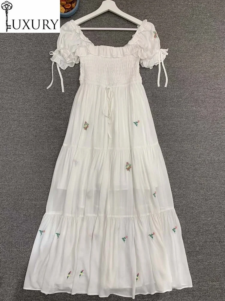 

Женское пляжное платье с коротким рукавом, повседневное белое платье с квадратным вырезом и маленьким цветочным принтом, лето 2020