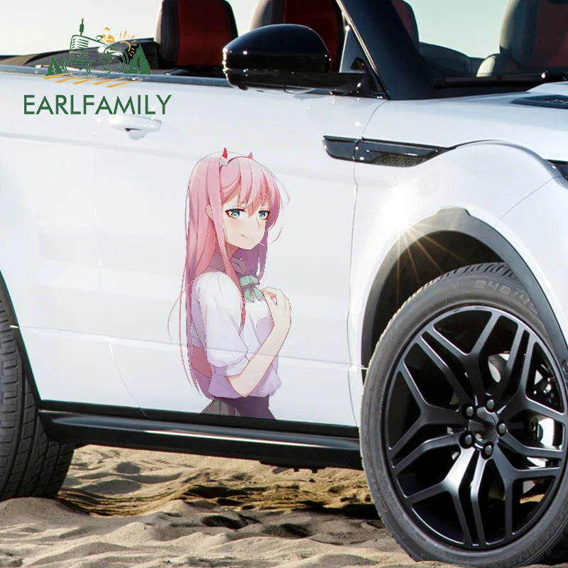 

EARLFAMILY 43cm x 20.2cm For Zero Two Funny Car Stickers RV JDM VAN Decal Vinyl Car Wrap Anime Motorcycle Graffiti Decoration