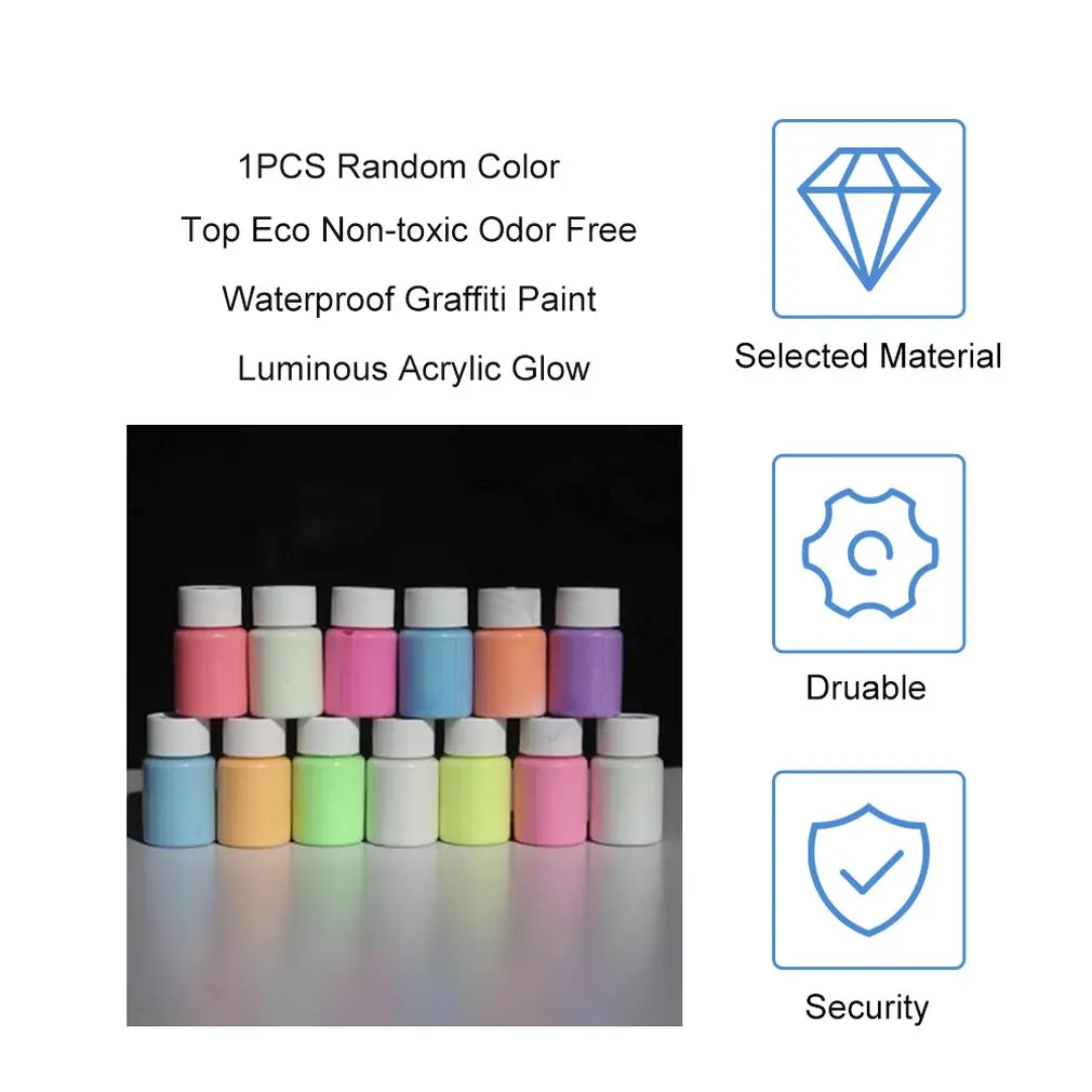 

Random Color 13 Color DIY Eco Non-toxic Odor Free Waterproof Graffiti Paint Luminous Acrylic Glow in The Dark Pigment Party Wall