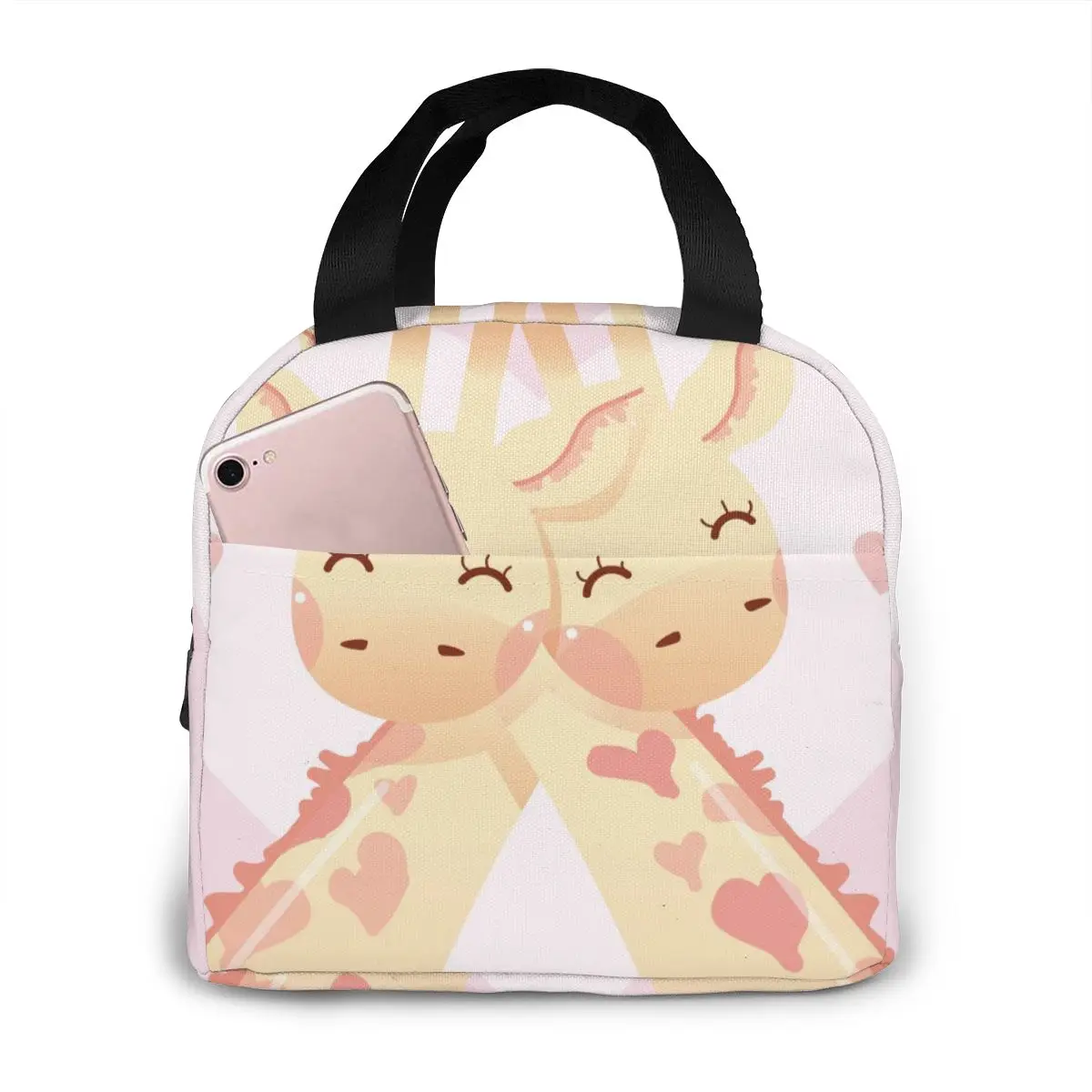 

Cute Animal Couple With Giraffes Cooler Bag Portable Zipper Thermal Lunch Bag Convenient Lunch Box Tote Food Bag