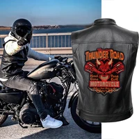 thunder road men biker jackets vest solid color leather jacket punk motorcycle jacket embroidery jacket short coats