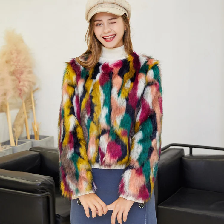 

imitation fur colorful camouflage imitation fur coat women's short autumn and winter Plush