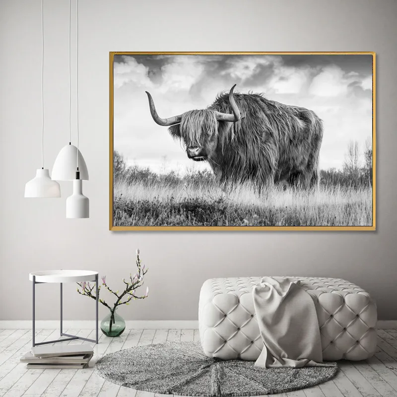 

Minimalist Style Home Decoration Black White Cow Picture Canvas Painting Wall Art Mural For Living Room Bedroom Dining Bar Decor