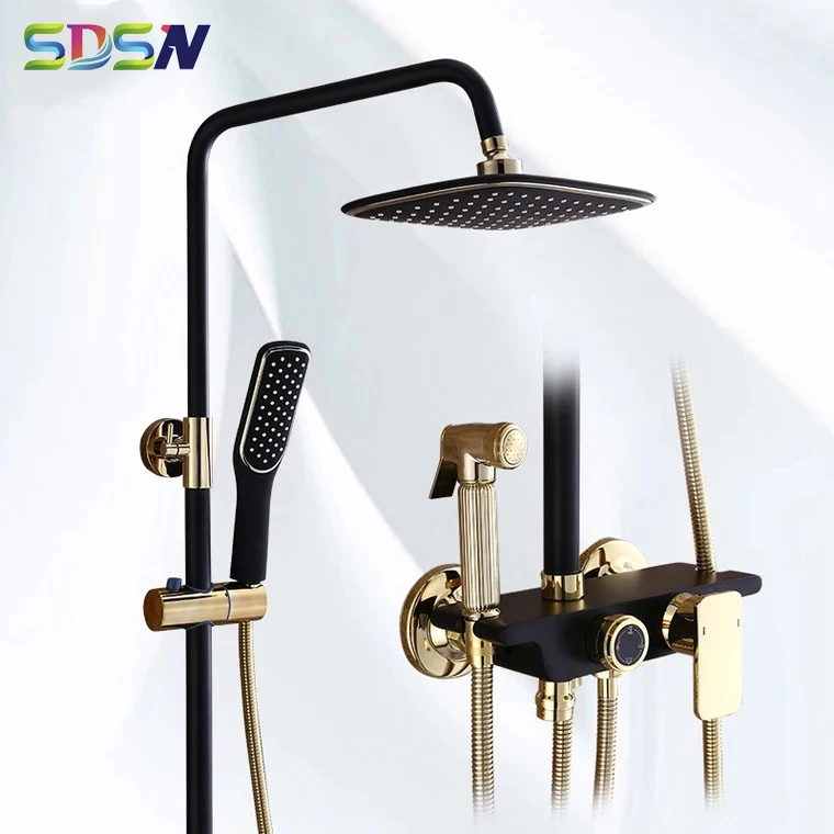 Набор для душа SDSN Душевая система из латуни с водопадом черного золота 8 дюймовая