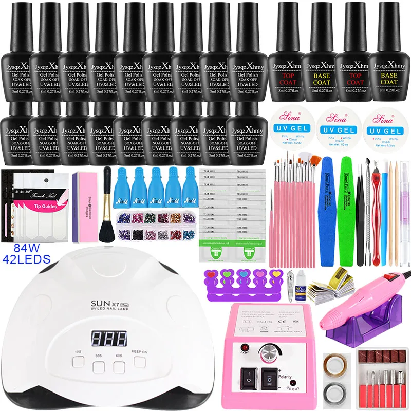 18/10 шт набор для ногтей комплект гель лаков с 84/54/36 Вт Светодиодная УФ лампа
