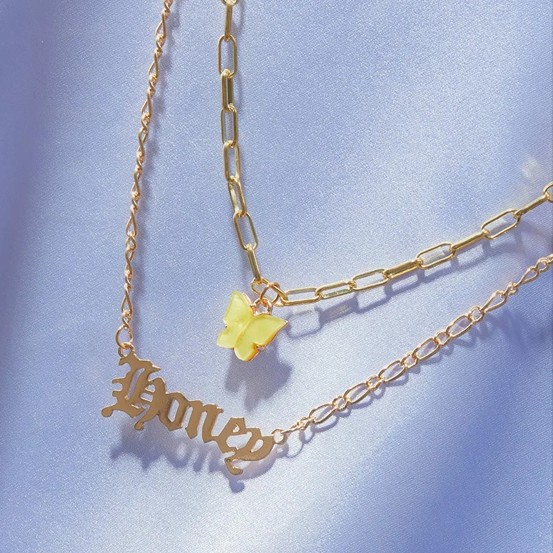 

Ant Angel Boutique Jewelry necklace for women Fashionable Acrylic Butterfly Necklace Double Letter Angel Pendant