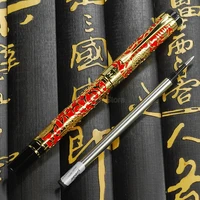 jinhao 5000 ancient metal rollerball pen dragon texture carving red gold business gift pen for writing stationery