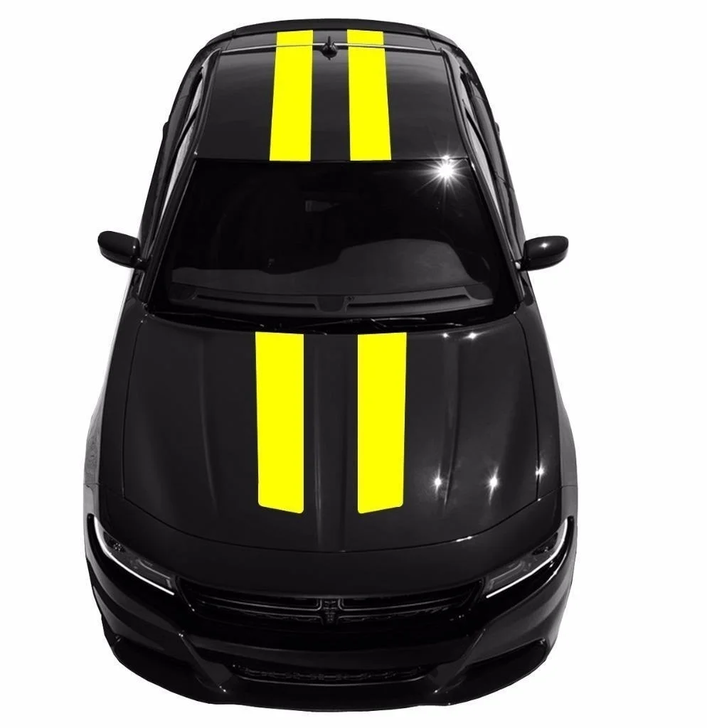 

For 1Set/2pcs Fits Dodge CHARGER 9" Double Center Racing Stripes Vinyl Decals Car Graphics