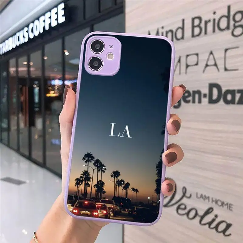 

Travel Los Angeles California Phone Case Matte transparent For Purple iPhone 12 Mini 11 Pro XR XS Max 7 8 Plus X Back Cover