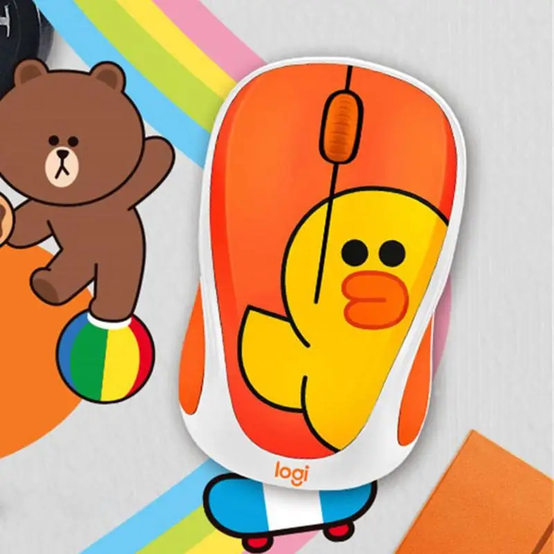 Беспроводная мышь logitech LINE FRIENDS, 2,4 ГГц, мини-цветная мультяшная usb-приемник, оптическая сенсорная игровая мышь для офиса, для ПК, ноутбука